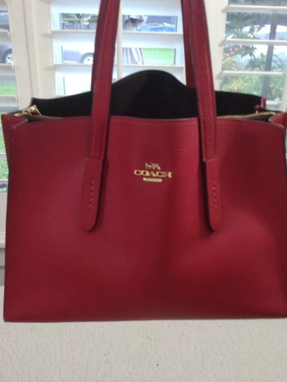 Coach Red Pebbled Leather Purse with Gold Logo